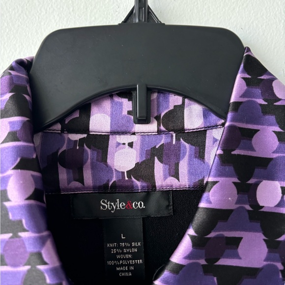 Vintage Style & Co. Collared Sweater Pullover Silk Blend Academia Black Purple L - Picture 6 of 11